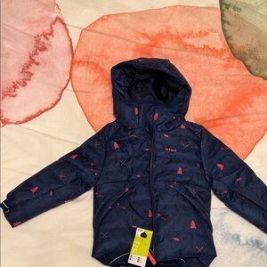 Kids Puffer Jacket - Navy with Pink Details